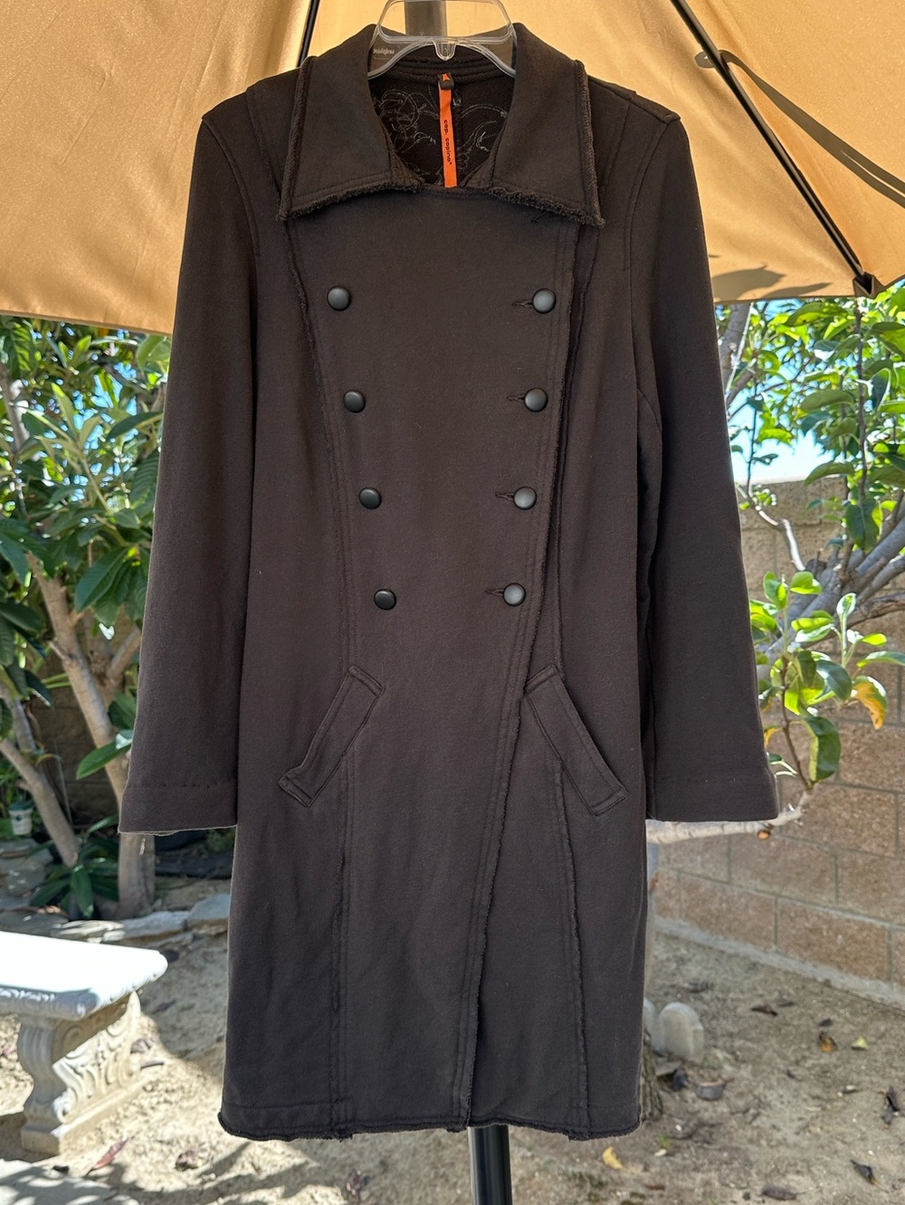 Cop. Copine Classic Brown Long Double-Breasted 100% Cotton Coat Size 40 US M